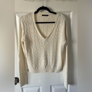 Brandy Melville Cream V-Neck Cable Sweater